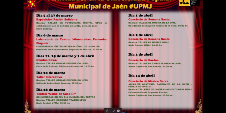 La UPMJ programa música, teatro y fotografía para conmemorar el Día de la Mujer y con motivo de la Semana Santa